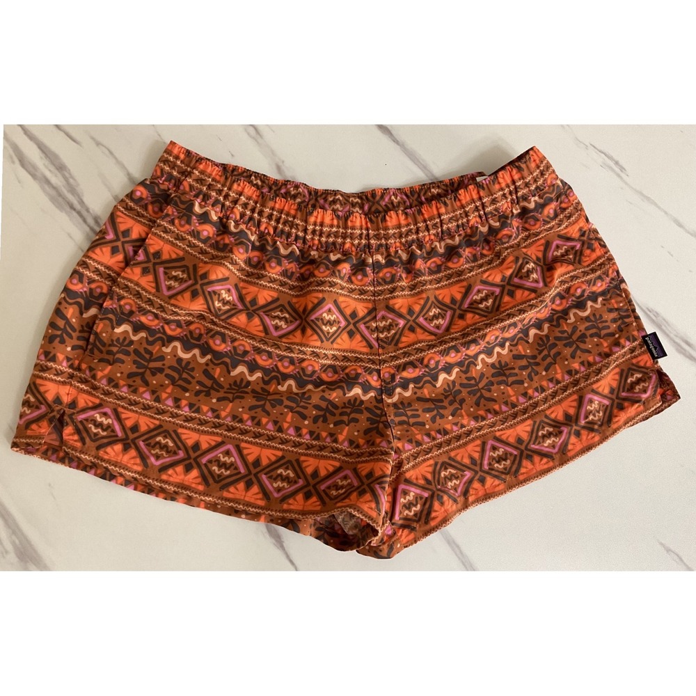 Patagonia Barely Baggies Shorts Mhebo Tribal Geo Orange 57043 Womens Medium